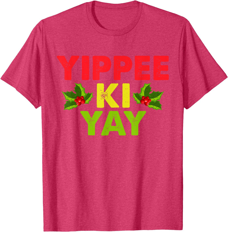 Yippee-Ki-Yay Design Unisex-Adults Funny Christmas T-Shirt, Black, Small - Red Heather