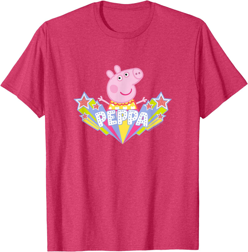 Peppa Pig Shooting Stars Cute Retro Logo T-Shirt - Red Heather