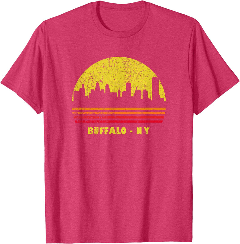 Wowsome! Vintage Retro Sunset Buffalo NY Skyline T-Shirt - Red Heather