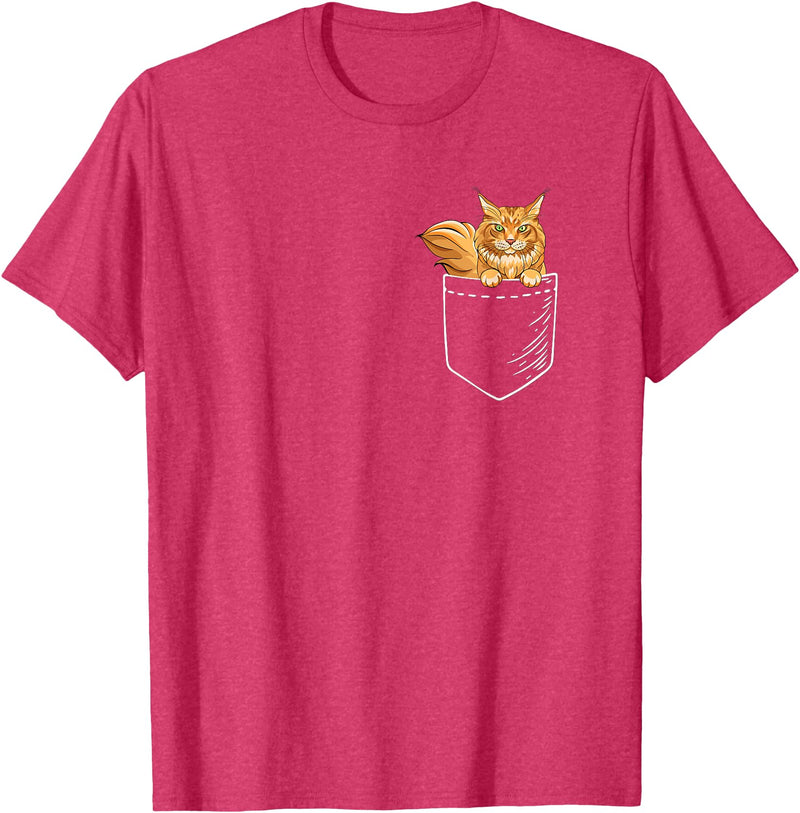 Cute Maine Coon Cat Mom Gifts T Shirts & Hoodies Funny Mens Womens Pocket Orange Maine Coon Cat Lover Owner T-Shirt - Red