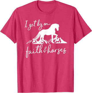Equestrian Horse Lover Graphic Designs Faith and Horses - Christian Horse Lover T-Shirt - Red Heather