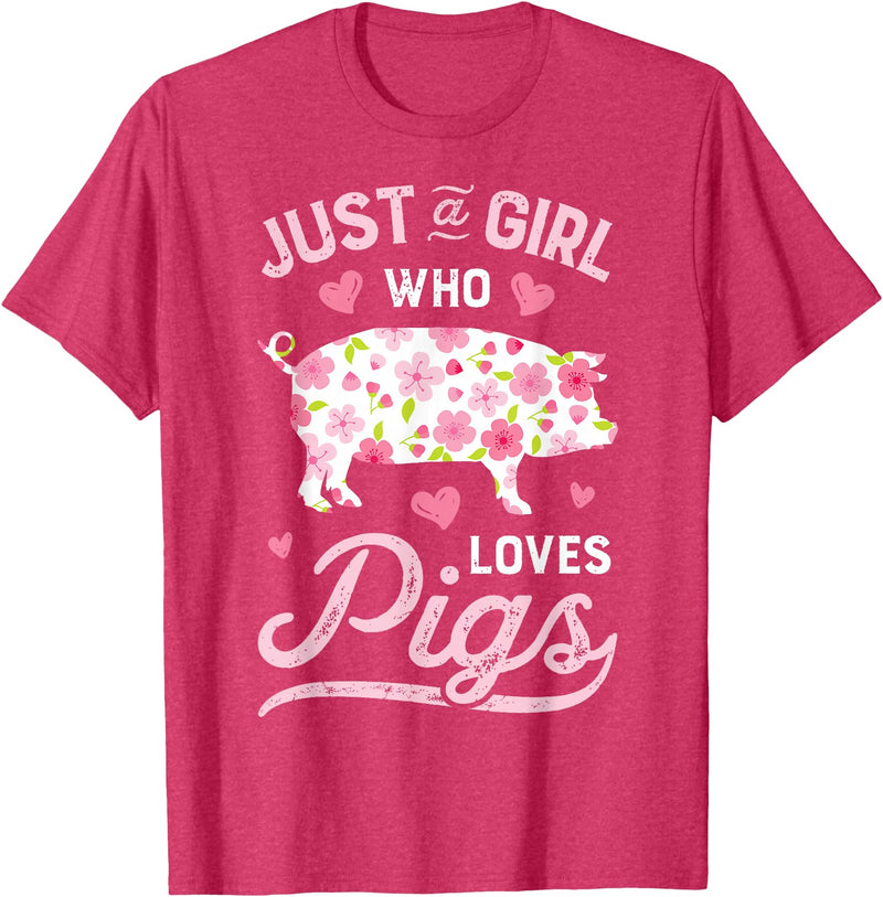 Piggy Squad Co Pig Just a Girl Who Loves Pigs Women Farmer Farm Flower T-Shirt Small - Red Heather
