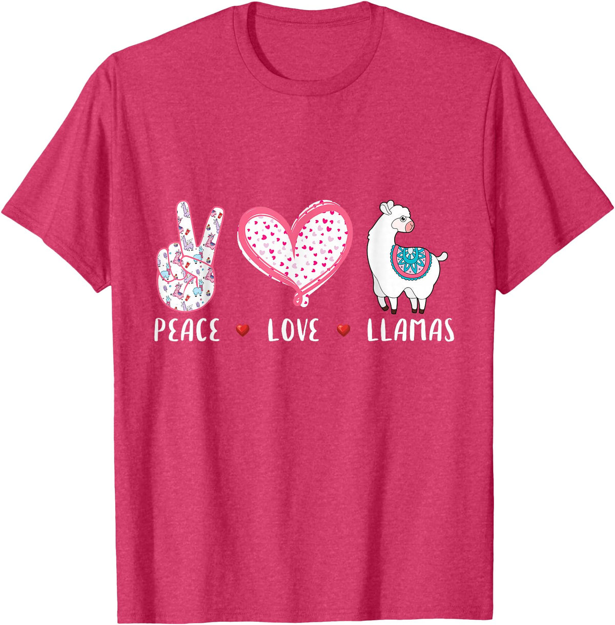 Peace Love llama Lovers Designs Co. Peace Love Llamas Gift for Girls Boys Kids Women Men Llama T-Shirt - Red Heather
