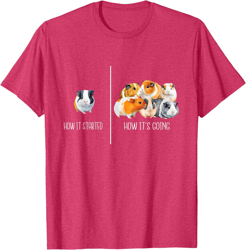 Funny Guinea Pig Shirts How It Started How It's Going - Guinea Pig Rodent Pet Lover T-Shirt - Red Heather