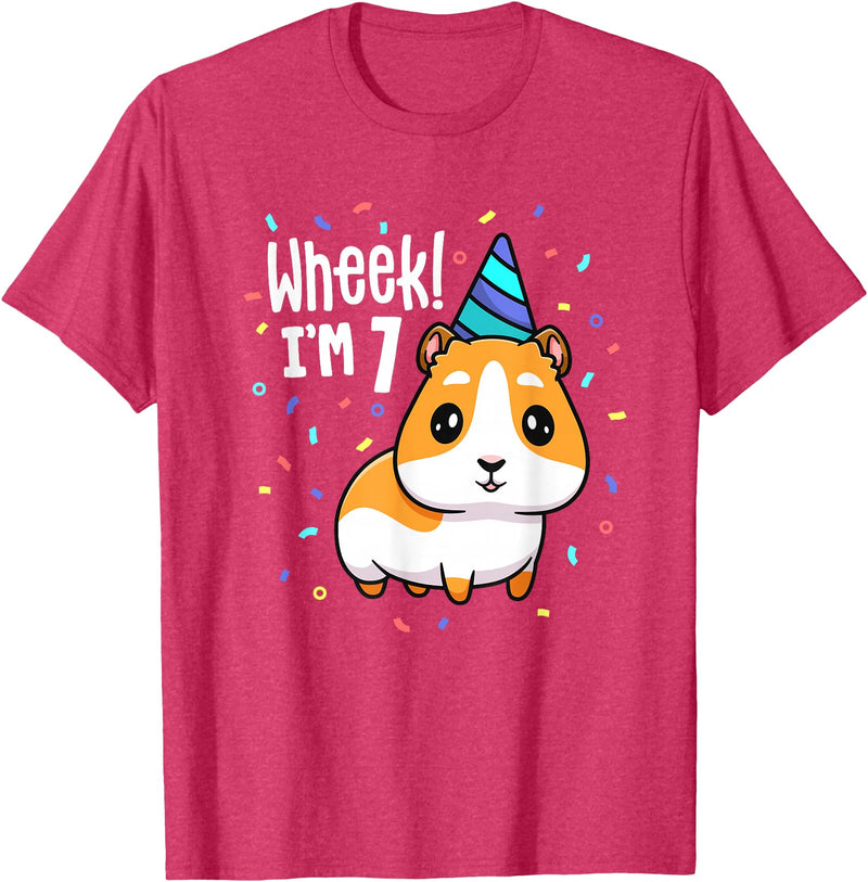 Guinea Pig Birthday by Joy Haus Guinea Pig Birthday Party Wheek Kids 7 Year Old 7th Outfit T-Shirt - Red Heather