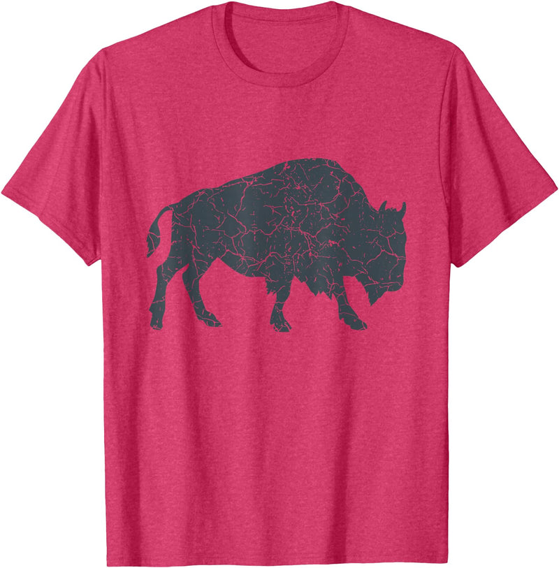 Bison Lover Gifts Wildlife I Bison Natural Reserve Vintage Buffalo I Distressed Bison T-Shirt - Red Heather