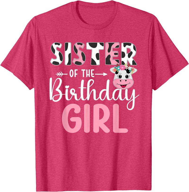 Cow Birthday Shirt For Family Men Women Cow Lover Sister Of The Birthday Girl Farm Cow 1 St Birthday Girl T-Shirt - Red