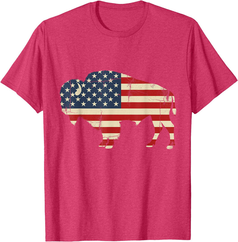 Bison American Buffalo Patriotic Heritage Lr Vintage Buffalo American Flag USA Bison Lover Wildlife T-Shirt - Red Heather