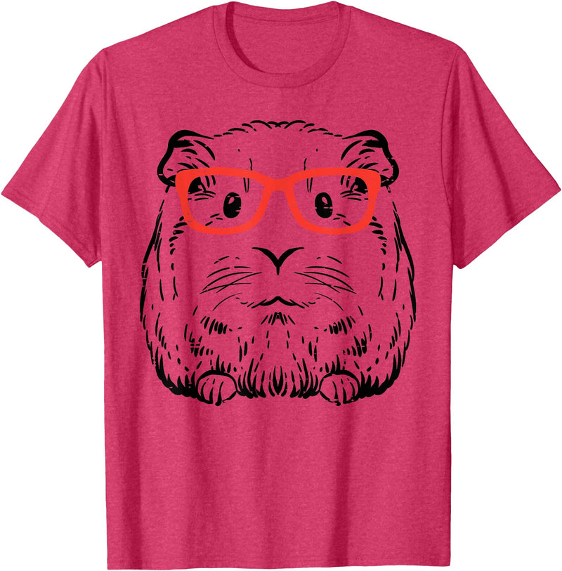 Guinea Pig Shirts For Men Women Kids Gift Guinea Pig Glasses Cute Hispter Cavy Nerd Pet Women Men Kids T-Shirt - Red Heather