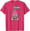 Funny Alien Abduction Cow UFO T-Shirt - Red Heather