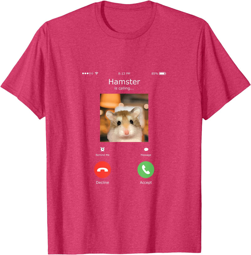Hamster Calls Funny Phone for Hamster Owners, Animal Lovers T-Shirt - Red Heather