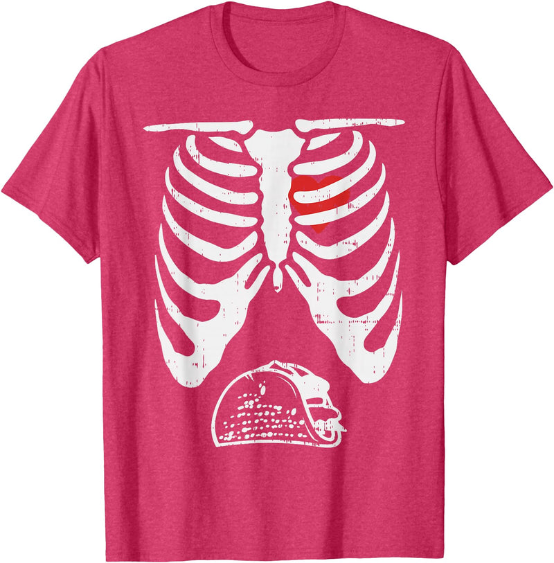 Funny Halloween Shirts Lazy Costume Party Skeleton Pregnancy Taco Halloween Mexican Baby Reveal Dad T-Shirt - Red Heather