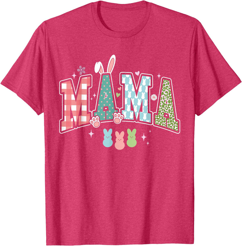 Mama Easter Day Funny Easter Mom Rabbit T-Shirt in Red Heather