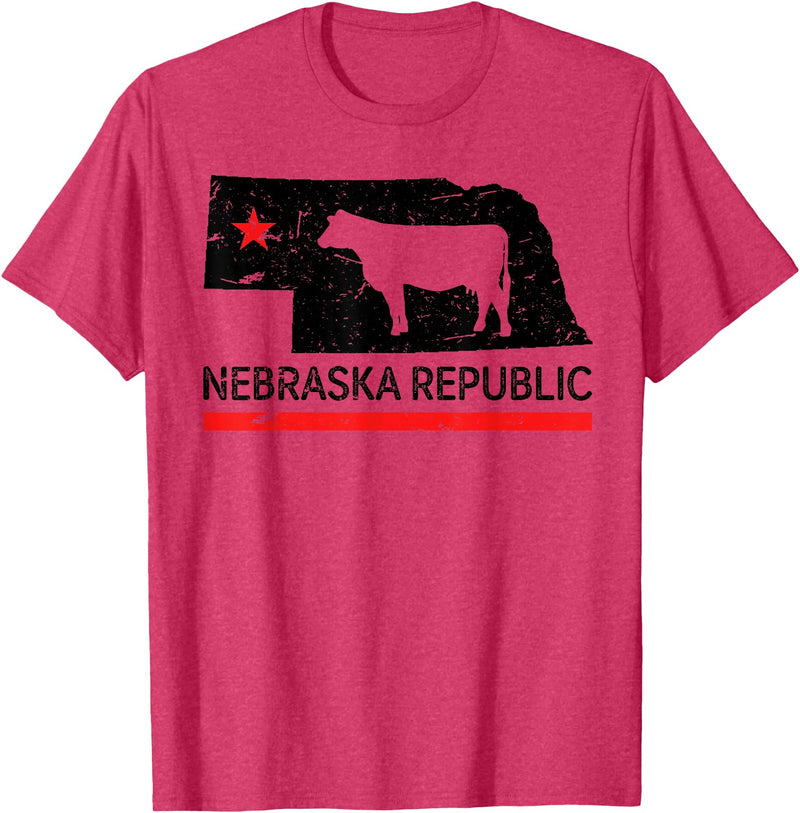 Treding T-Shirt Nebraska Republic T-Shirt Funny dairy Cow T-Shirt - Red Heather