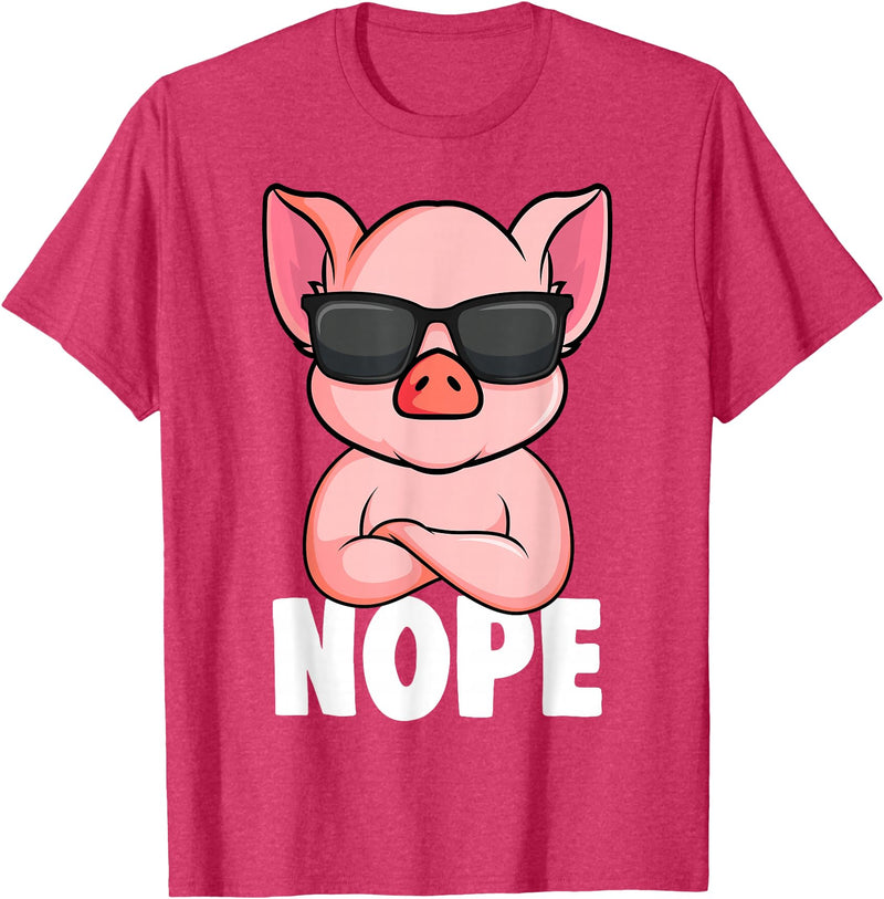 Funny Pig Lover & Owner Gift Ideas Pigs Nope Pig Children Girls Pig T-Shirt - Red Heather