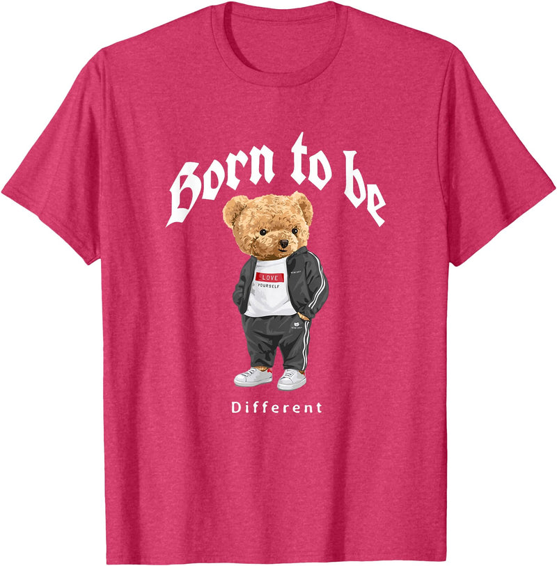 Bahaa's Tee Born To Be Different, Cool Teddy Bear Quotes Graphic Designs T-Shirt - Red Heather