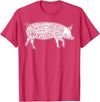 Pig Grilling Pork BBQ Bacon Lover Fun Gift Idea Lard Cuts Image Pig Parts Diagram Illustration Butcher Print T-Shirt - Red Heather