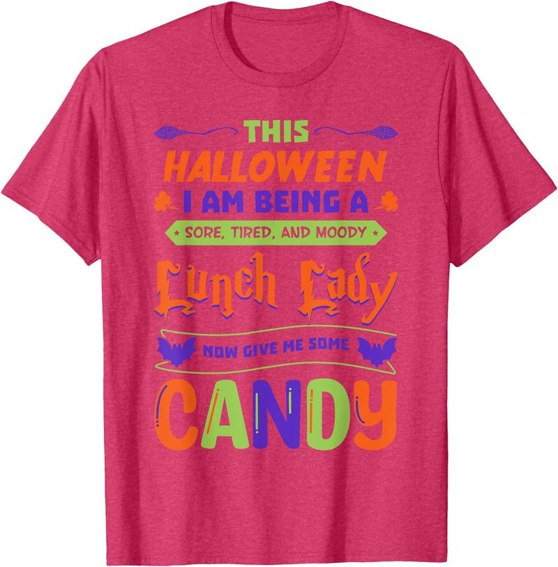 Lunch Lady Tired Halloween Apparel Lunch Lady Trick Or Treat Cafeteria Worker All Hallows' Eve T-Shirt - Red Heather