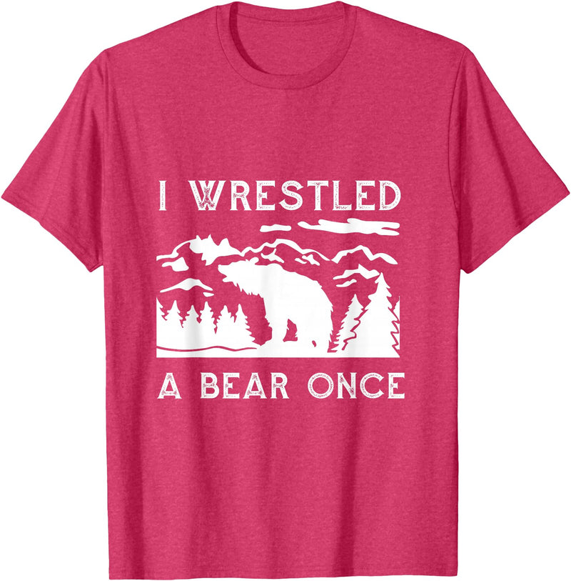 Bear It I Wrestled a Bear Once: Funny Fought Bears Mountain Man Men T-Shirt - Red Heather