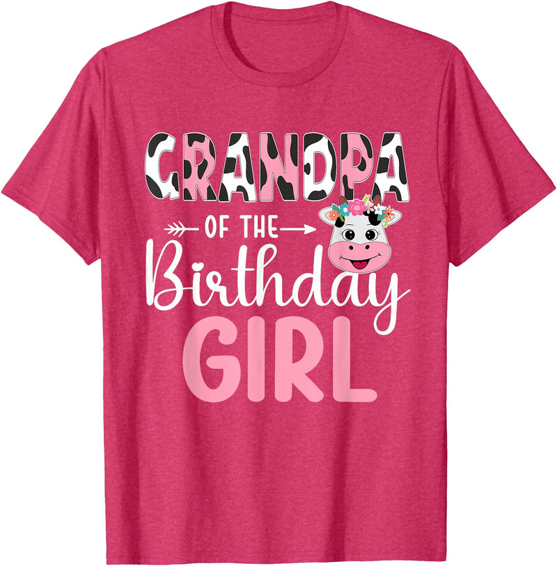 Cow Birthday Shirt For Family Men Women Cow Lover Grandpa Of The Birthday Girl Farm Cow 1 St Birthday Girl T-Shirt - Red