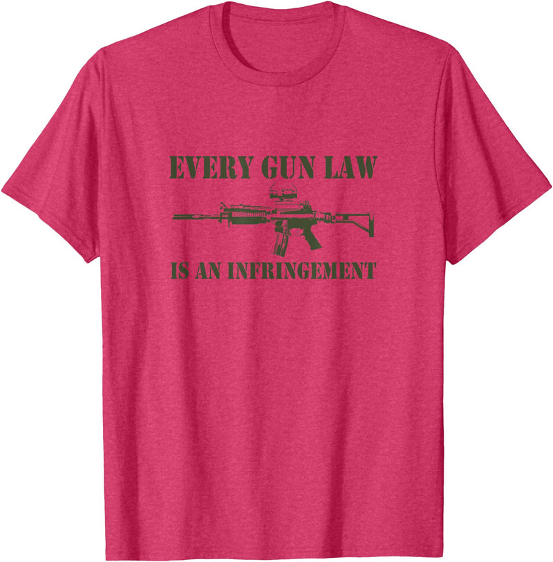 Tronic Tees M4A1 Every Gun Law Is An Infringement 2nd Amendment T-Shirt - Red Heather