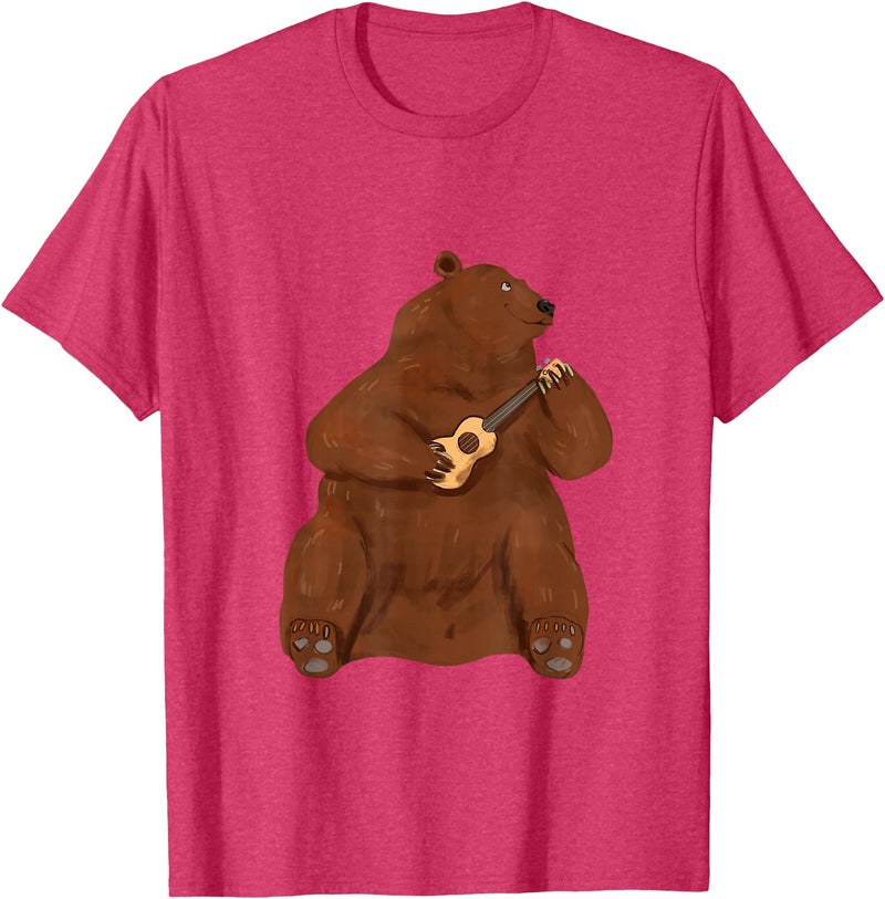 Ukulele Gifts & Accessories Grizzly Brown Bear Ukulele Guitar - Guitarist Uke T-Shirt - Red Heather