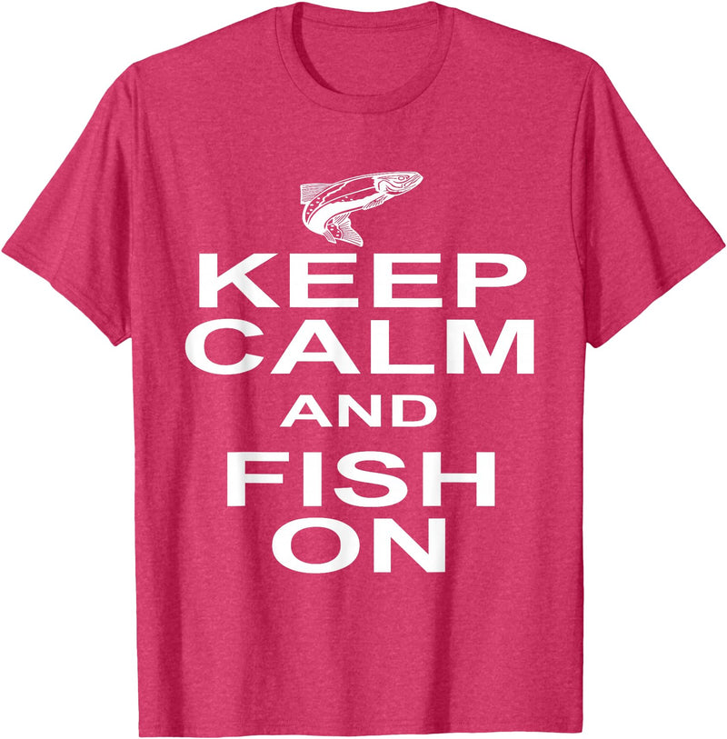 Sharp Tees Keep Calm Fish On Funny GIft Fishing T-Shirt - Red Heather