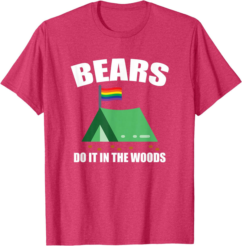 Gay Camping Bears LGBT Funny Gay Camping LGBT Pride Bears T-Shirt - Red Heather