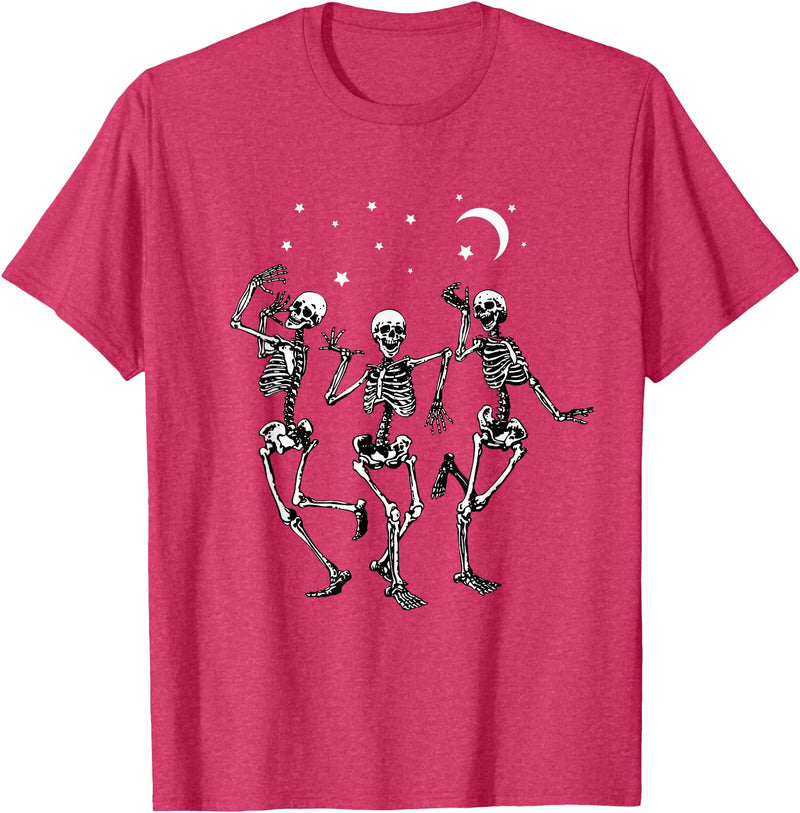 Skeleton Dancing Under The Moon Funny Happy Halloween T-Shirt - Red Heather