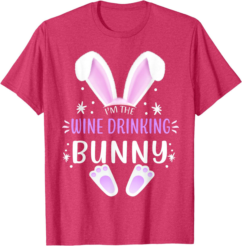 I'm the Wine Drinking Bunny Easter Day Family Matching Style T-Shirt in Red Heather