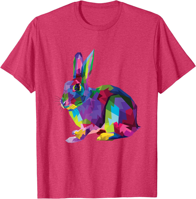 Cute Rainbow Color Bunny Vibrant Meadow Rabbit Tribute T-Shirt in Red Heather