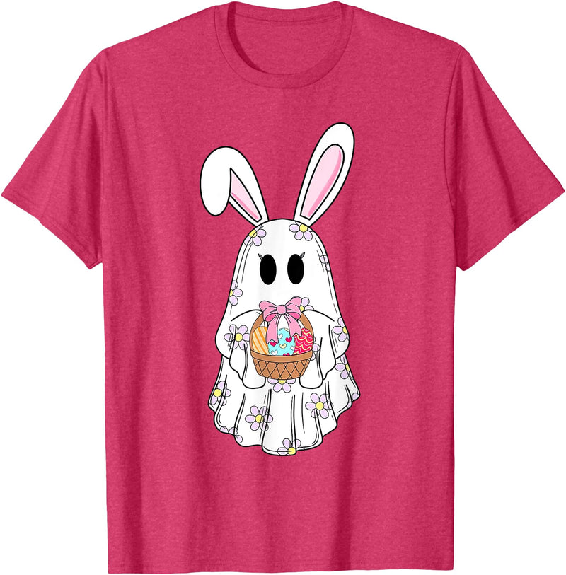Cute Ghost Bunny Ghost Rabbit Easter Day Rabbit Lover T-Shirt in Red Heather