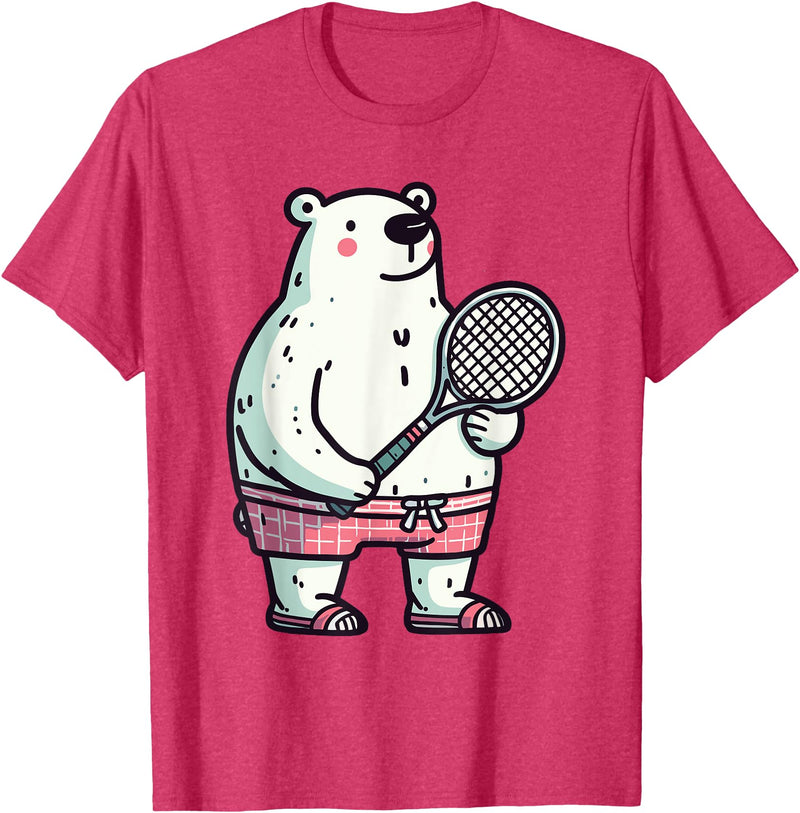 Polar Bear Racket Ball Animal Playing Tennis Polar Bear Tennis Club Animals Sport Tournament T-Shirt - Red Heather