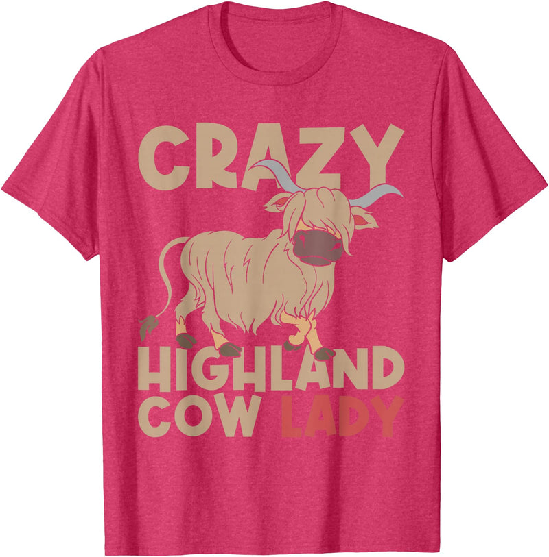 Scottish Animal Hairy Highland Cow Gift Crazy Highland Cow Lady Women Farmer Scottish Highland Cow T-Shirt - Red Heather