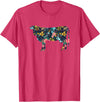Cow Floral Silhouette Cattle Farm Lover Floral Cow Silhouette Womens Girls Cow Farm Animal T-Shirt - Red Heather