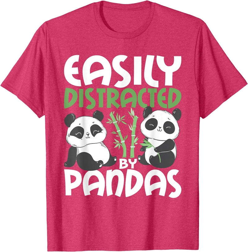Panda Lover Shirts Easily Distracted By Pandas - Cute Kawaii Panda Bear T-Shirt - Red Heather