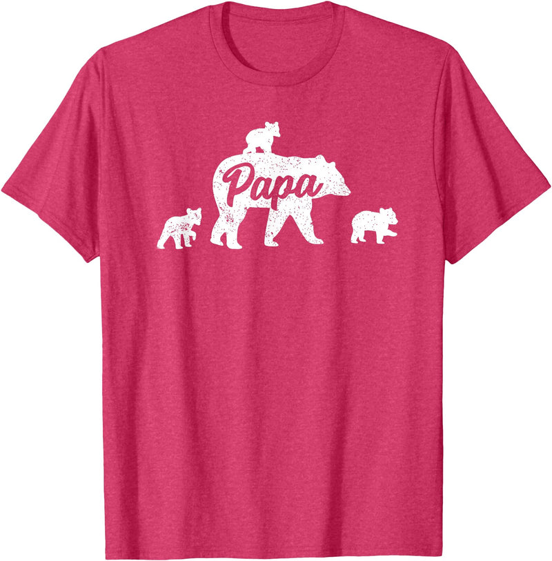 Matching Bear Family Shirt Apparel Vintage Papa Bear 3 Cubs Father's Day T-Shirt - Red Heather