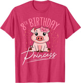 Pig Birthday 8 Cute Piggy Barn Party Apparel Pig 8th Birthday Princess Farm Party Hog Farmer Barnyard T-Shirt - Red Heather