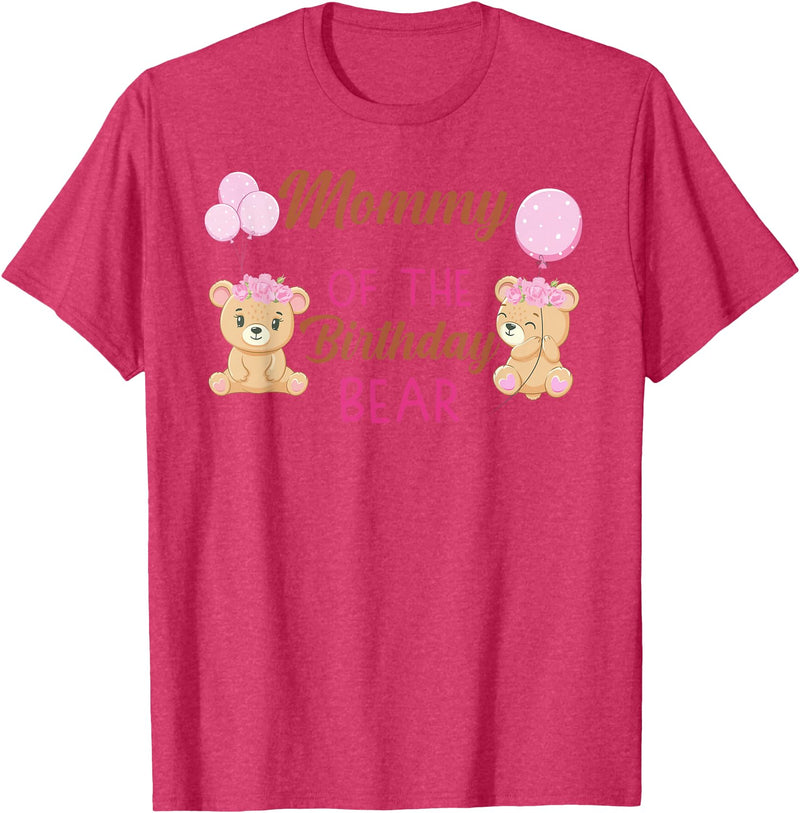 Family Birthday Bear Gifts Mommy of The Birthday for Girl Bear 1st Birthday Party Girl T-Shirt - Red Heather