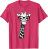 Giraffe with Glasses Zoo Animal Giraffe with Glasses for Zoo Animal Lovers T-Shirt - Red Heather
