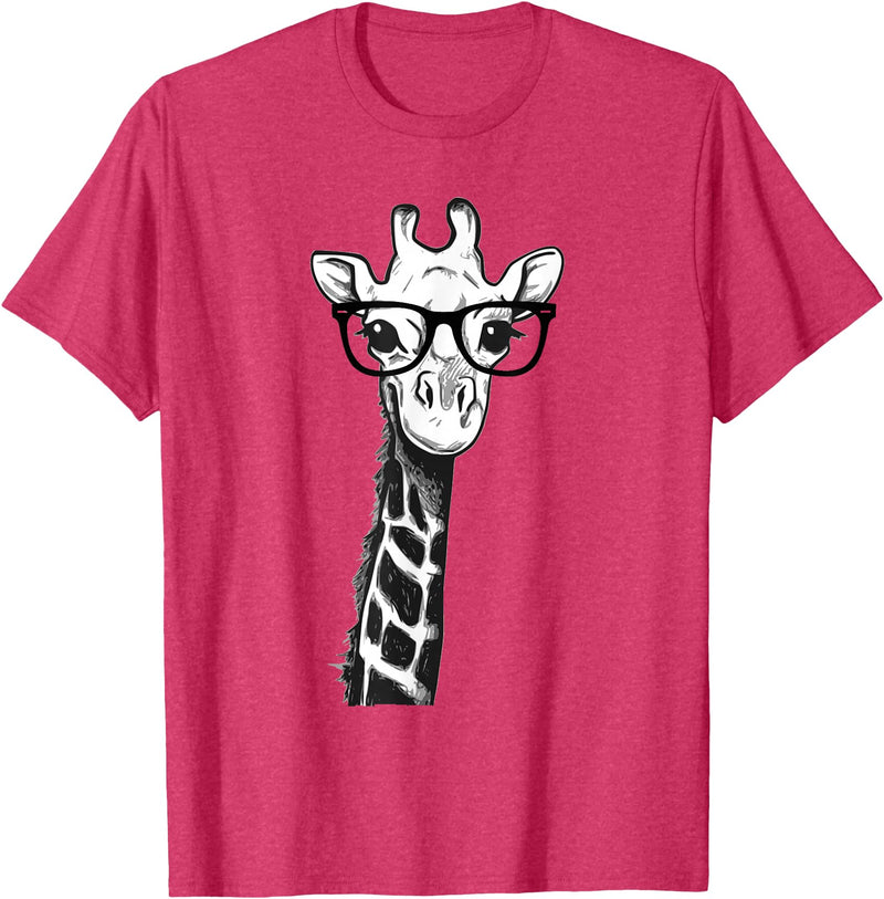 Giraffe with Glasses Zoo Animal Giraffe with Glasses for Zoo Animal Lovers T-Shirt - Red Heather