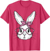 Cute Bunny Rabbit Face with Bandana Heart Glasses Easter Day T-Shirt in Red Heather