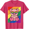 LGBTQ Flag Gay Pride Month Rainbow Pig With LGBT Glasses T-Shirt - Red Heather