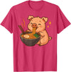 Pig Eating Ramen Kawaii Anime Animals Pig with Noodles Ramen Kawaii Pig T-Shirt - Red Heather