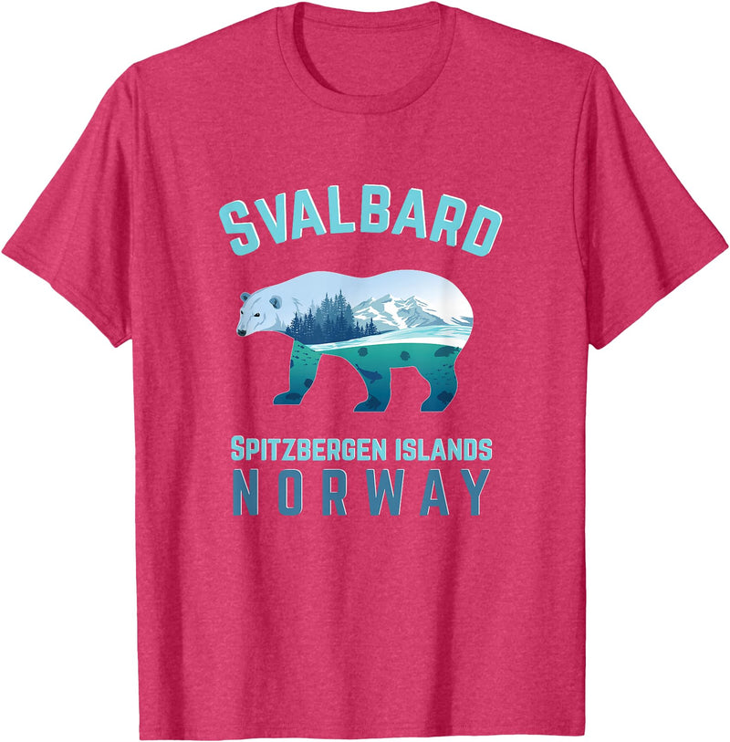 Longyearbyen am Nordkap und Spitzbergen Inseln Svalbard Spitzbergen Islands Norway Fjords with Polar Bear T-Shirt - Red Heather