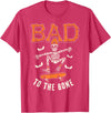 Bad to The Bone Skeleton Funny Skateboard Toddler Halloween T-Shirt - Red Heather