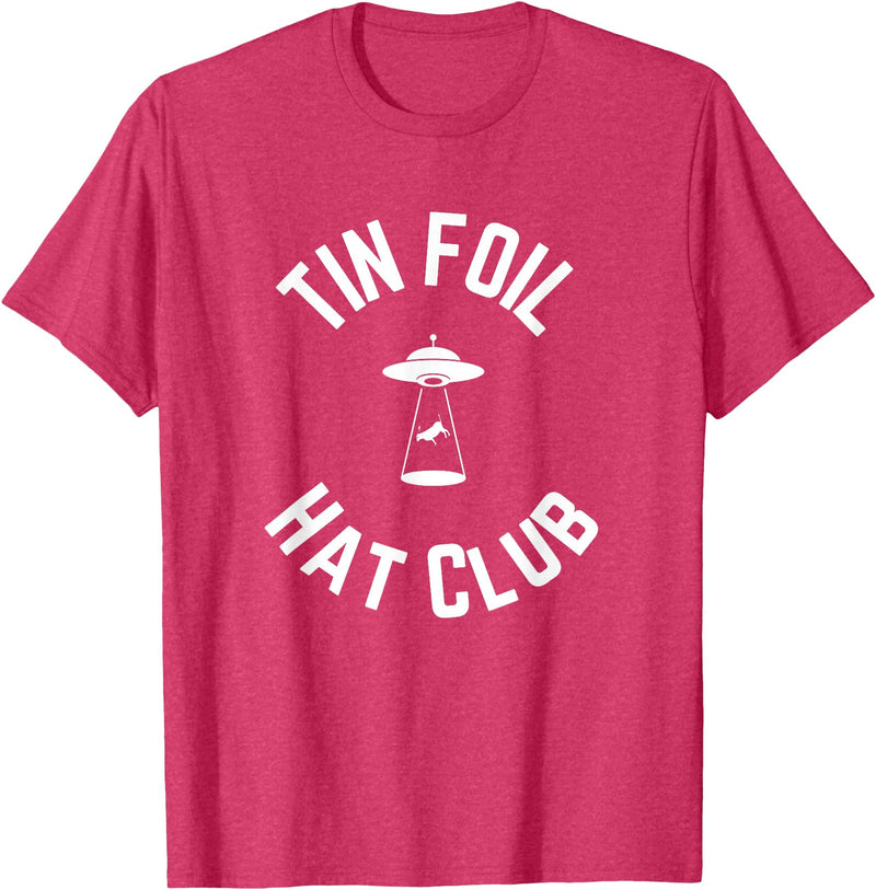 Tin Foil Hat Club with UFO Cow Abduction T-Shirt - Red Heather