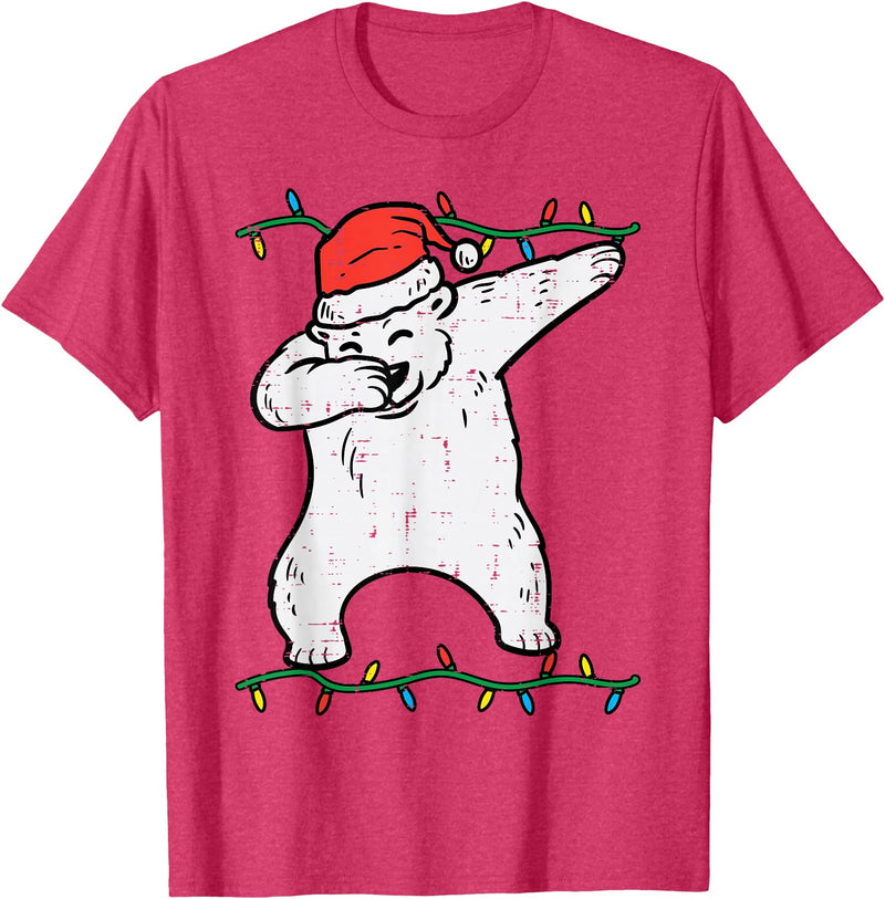 Christmas Shirts Pajamas PJ Men Women Kids Gifts Dabbing Polar Bear Dab Xmas Christmas Boys Kids Girl Youth T-Shirt - Red Heather