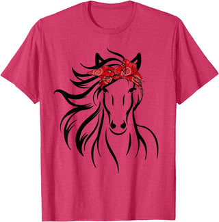 Horse Bandana Tee For Women Girls Tee Horse Bandana Tee for Horseback Riding Horse Lover T-Shirt - Red Heather