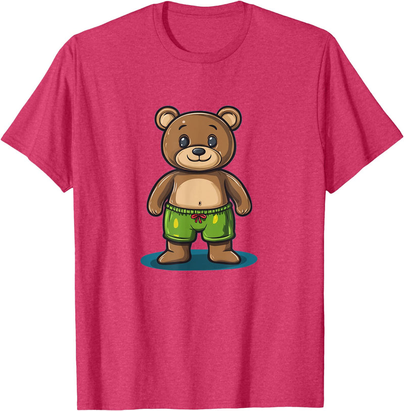 Teddy Bear swim trunks Cool Swim Trunks Teddy Bear Costume for Boys and Girls T-Shirt - Red Heather